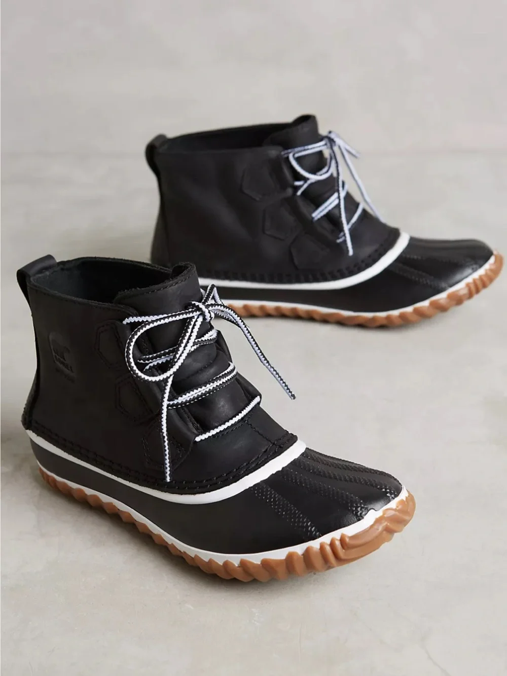 Black Lace-Up Duck Boots with Gum Sole
